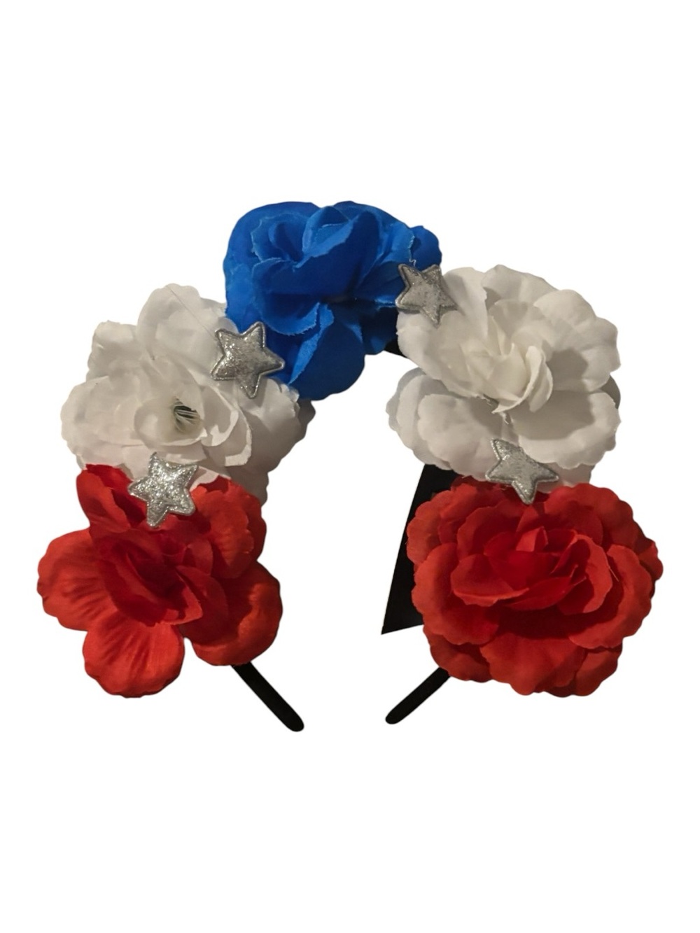 Patriotic Floral Headband with Red, White & Blue Flowers